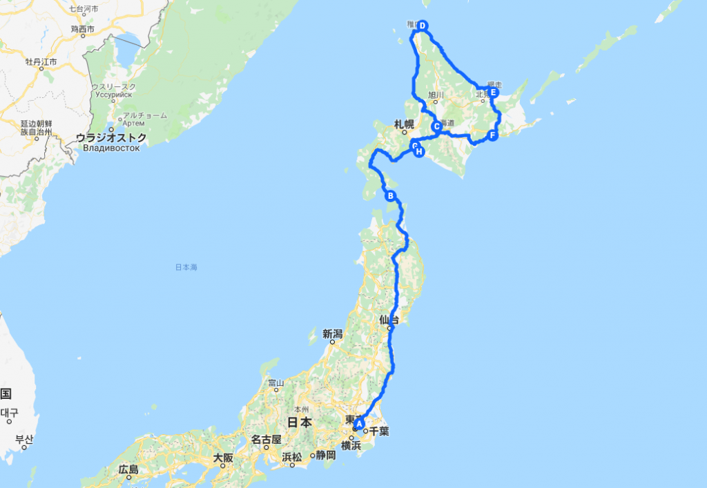 北海道一周車中泊旅 走行ルート